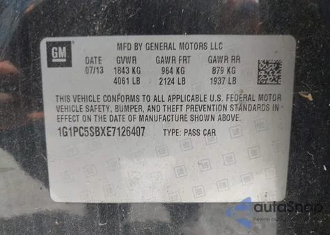 2014 Chevrolet Cruze 1Lt Auto z USA, uszkodzony, nr VIN 1G1PC5SBXE7126407